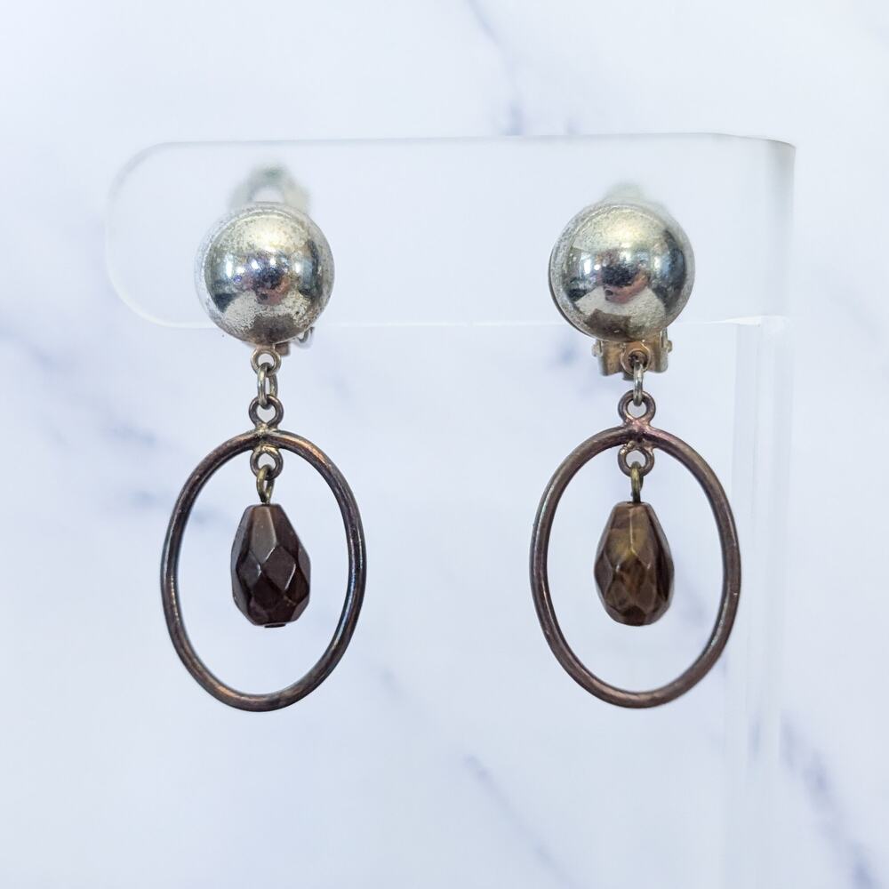 Vintage Clip On Earrings Brown Dangle - Fair Condition